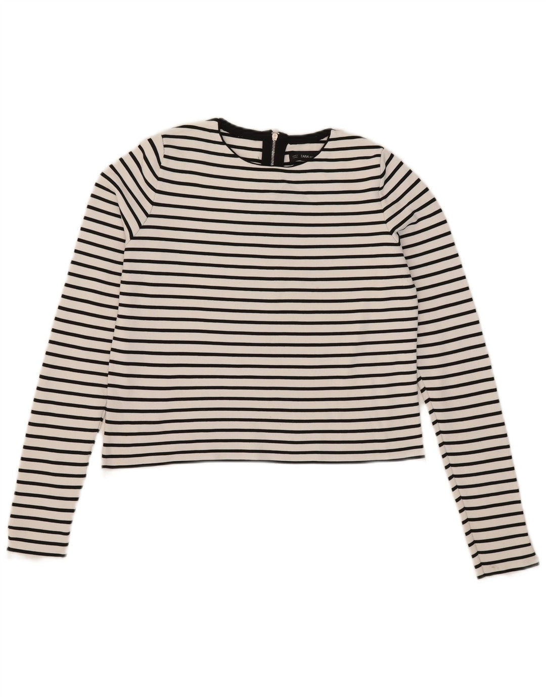 Zara Womens Crop Top Manches Longues UK 12 Moyen Blanc Rayé