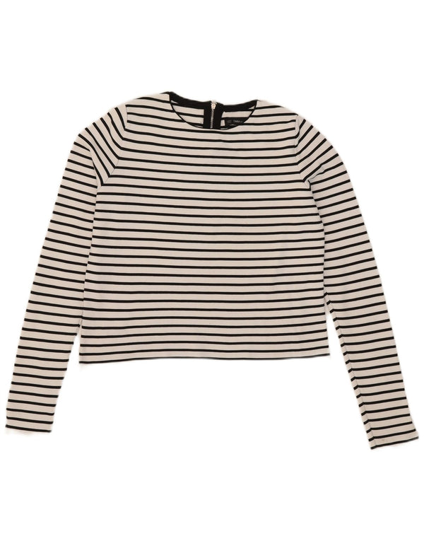 Zara Womens Crop Top Manches Longues UK 12 Moyen Blanc Rayé