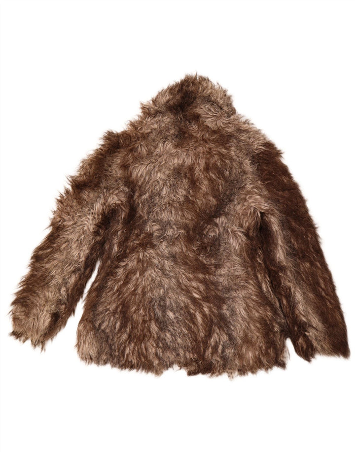 OASIS Veste en fausse fourrure pour femme UK 10 Petit acrylique rayé marron