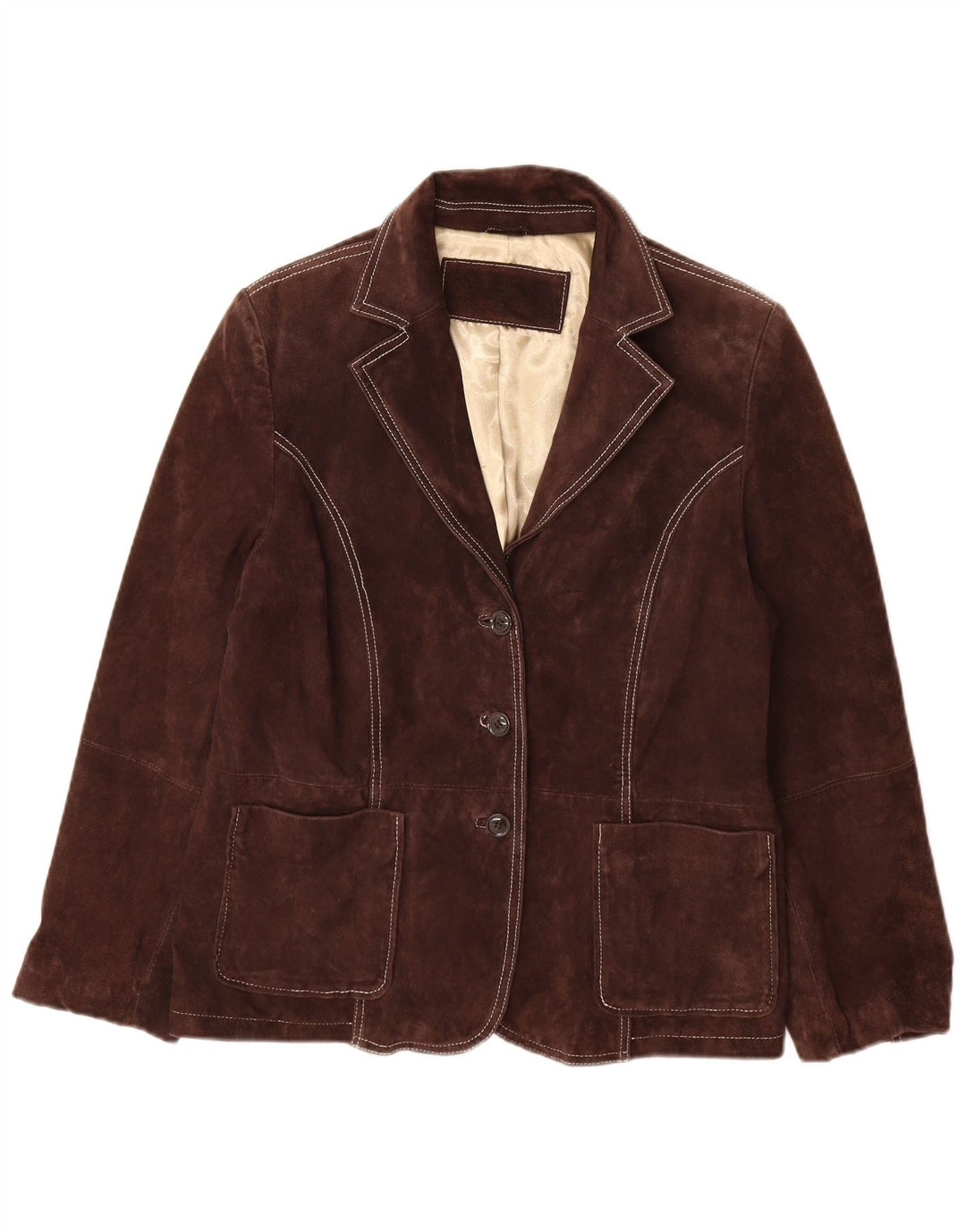 Yessica Veste blazer en daim à 3 boutons pour femme EU 46 XL Cuir marron