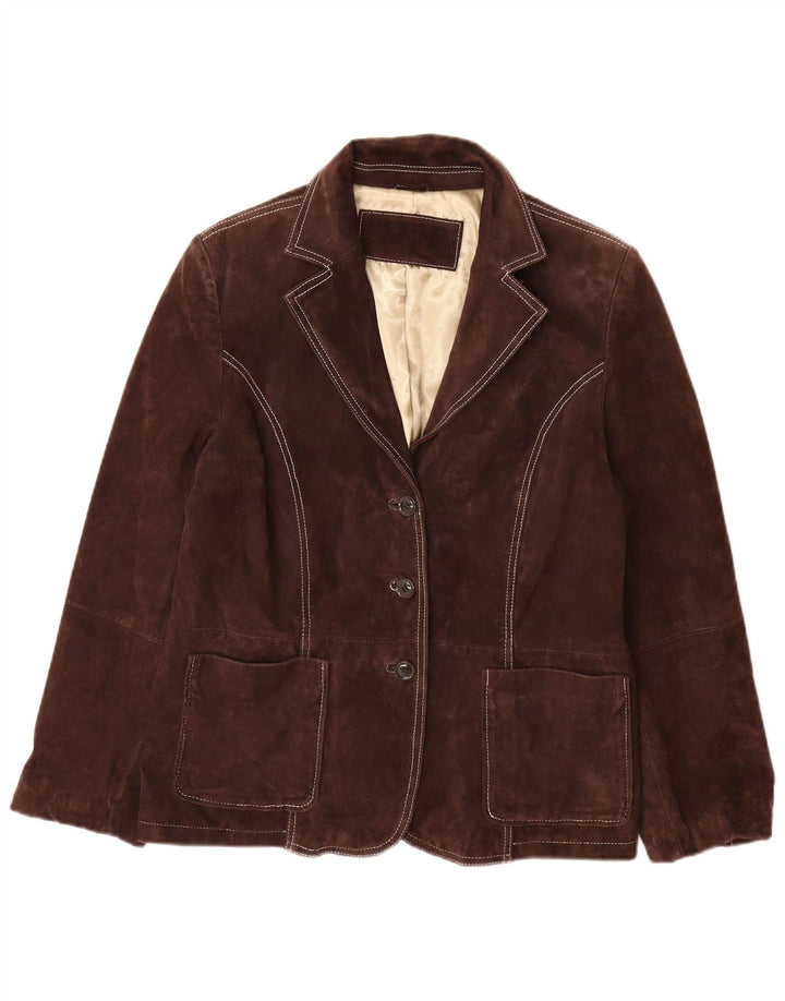 Yessica Veste blazer en daim à 3 boutons pour femme EU 46 XL Cuir marron