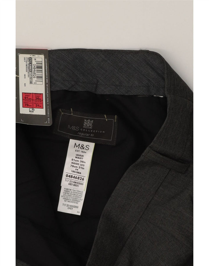 MARKS & SPENCER Pantalon de Costume Coupe Regular Homme W36 L31 Gris Polyester