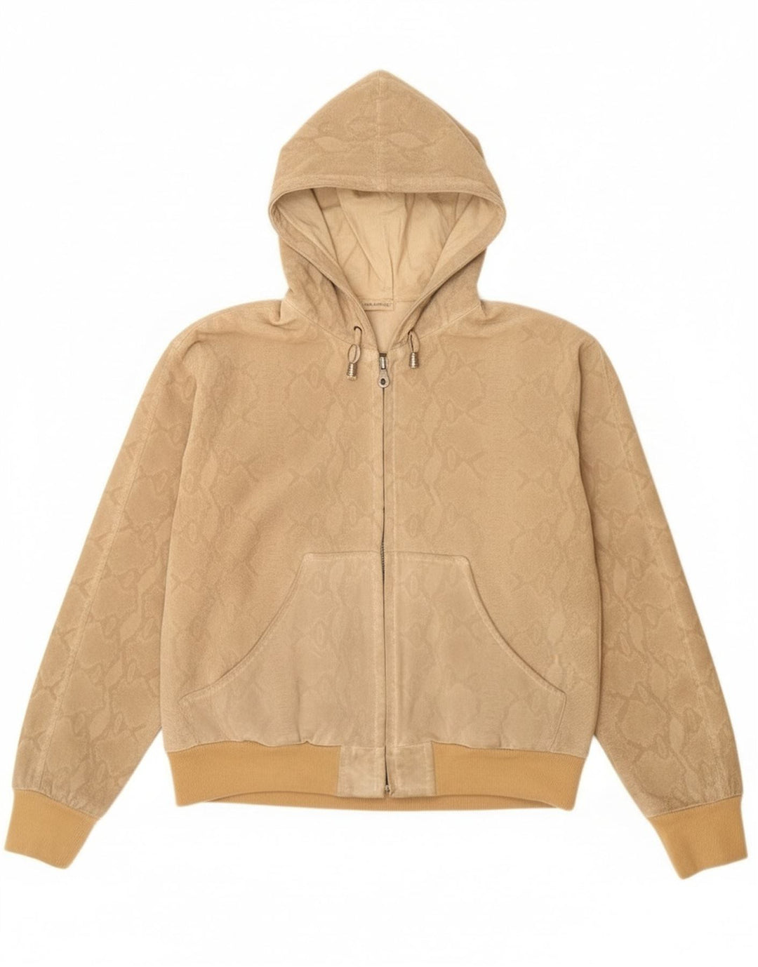 Donna Pelle Veste Bomber À Capuche Femme IT 42 Beige Moyen Imprimé Animal
