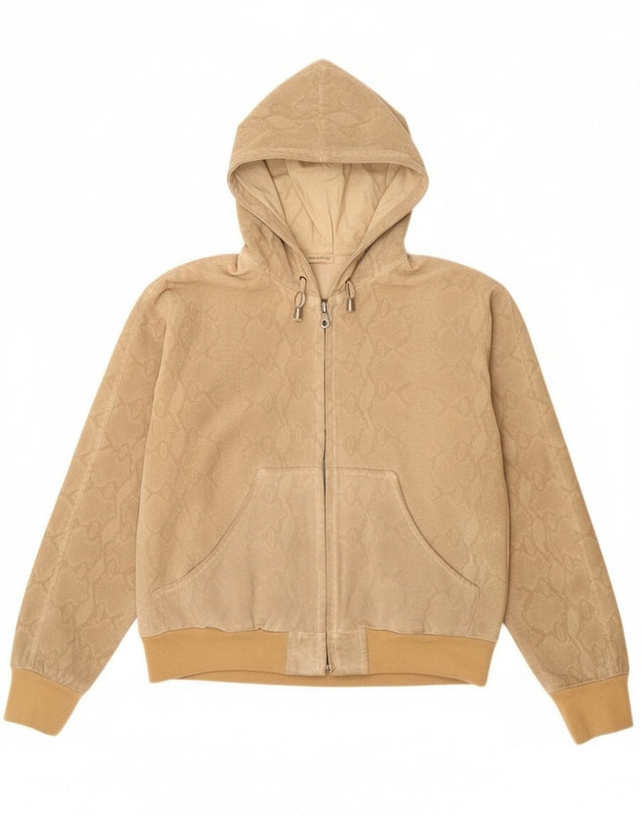 Donna Pelle Veste Bomber À Capuche Femme IT 42 Beige Moyen Imprimé Animal