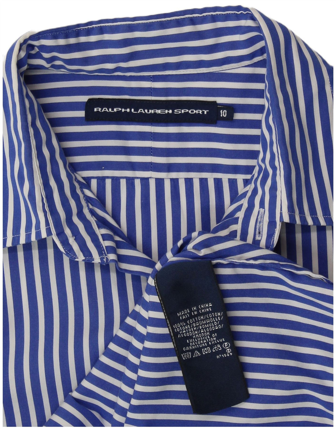 RALPH LAUREN Chemise à manches 3/4 pour femme US 10 Grand coton rayé bleu