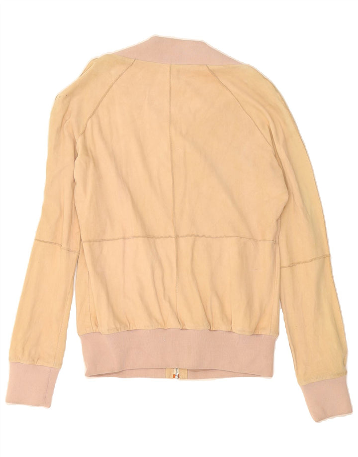 MONTGOMERY Womens Suede Bomber Jacket UK 14 Medium Beige Colourblock Vintage MONTGOMERY and Second-Hand MONTGOMERY from Messina Hembry 