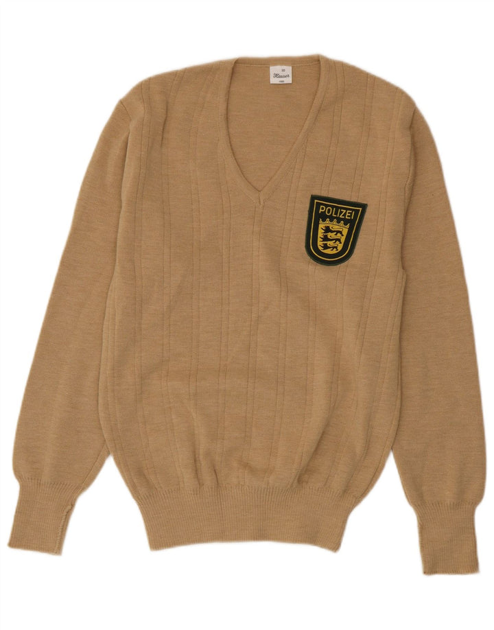 vintage Homme Col V Pull Pull IT 50 Acrylique Beige Moyen