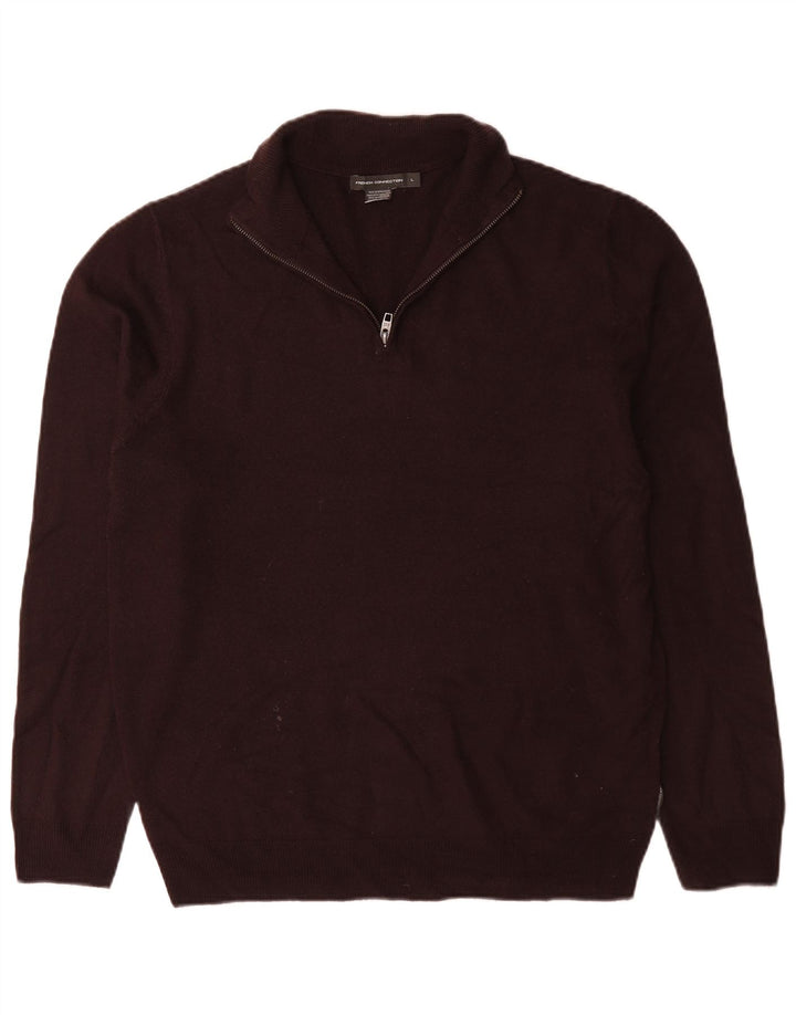 French Connection Pull Col Zippé Homme Large Marron Acrylique