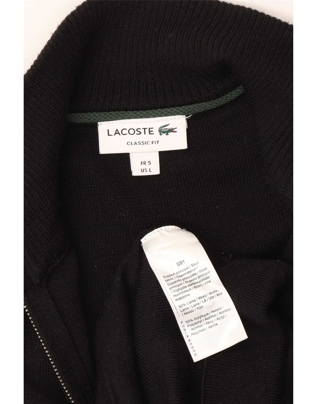 Lacoste Mens Classic Fit Cardigan Sweater Taille 5 Grande laine noire