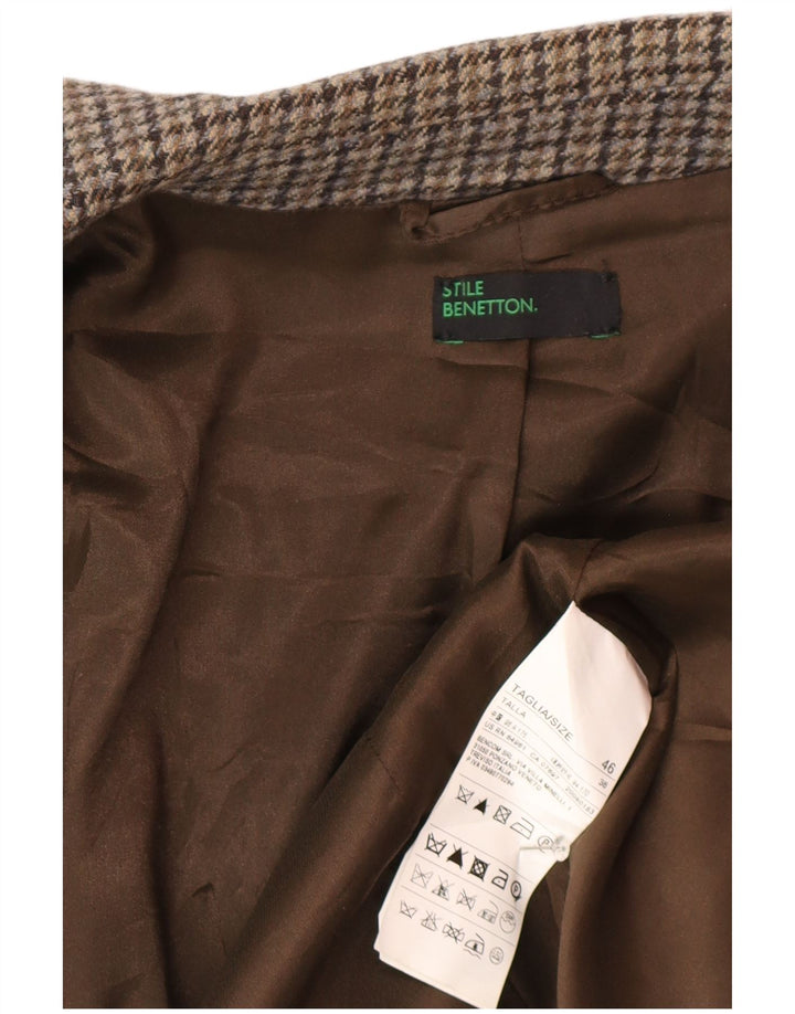 Benetton Veste Blazer 1 Bouton Femme IT 46 Large Gris Pied-de-Poule Laine