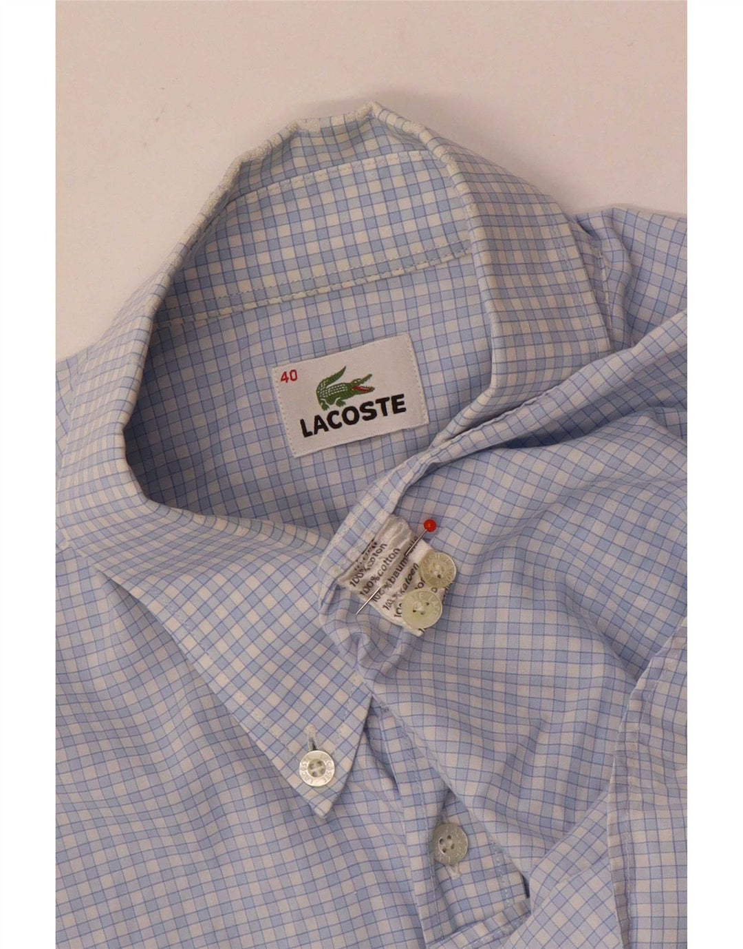 Lacoste Chemise à manches courtes pour hommes Taille 40 Coton à carreaux bleu moyen