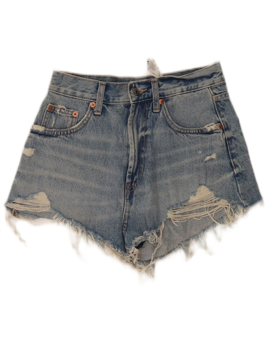 ZARA Short en jean taille haute pour femme EU 34 2XS W24 Bleu coton
