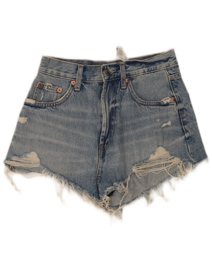 ZARA Short en jean taille haute pour femme EU 34 2XS W24 Bleu coton
