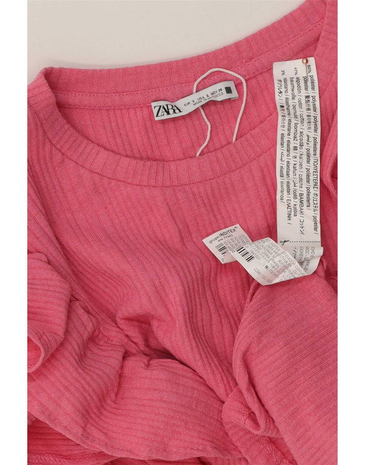 Zara Femme Chemisier Top UK 10 Petit Rose Polyester