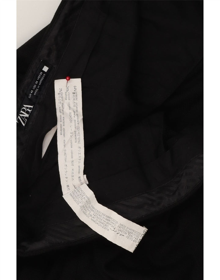 Zara Pantalon Chino Droit Homme EU 42 Large W32 L29 Noir Polyester