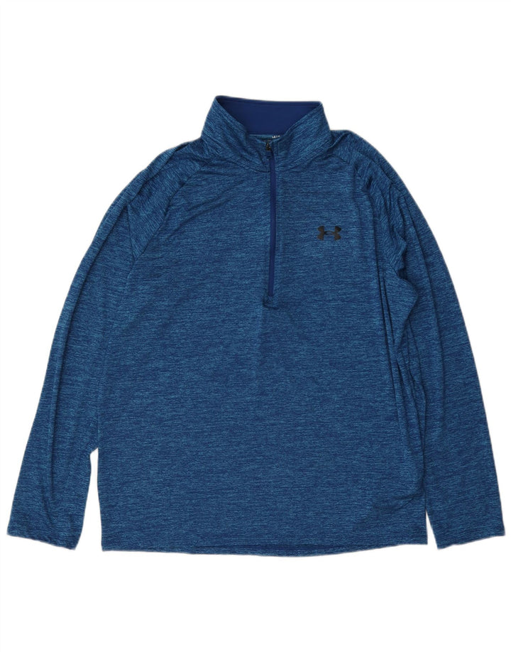 Under Armour Haut de survêtement à col zippé pour homme, grand, bleu moucheté