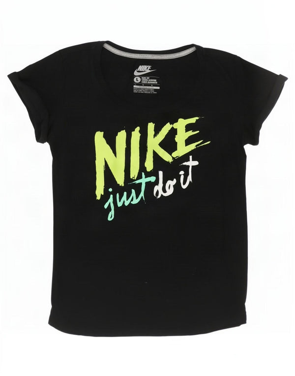 Nike Womens Slim Fit Graphic T-Shirt Top UK 14 Grand Noir Coton