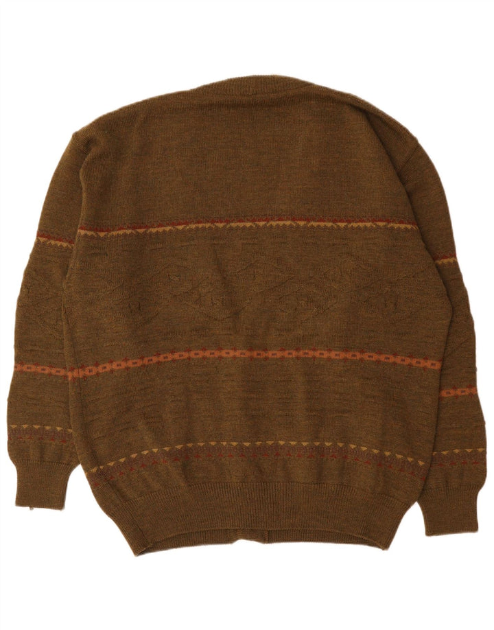 vintage Mens Cardigan Sweater 2XL Kaki Géométrique Polyacrylique