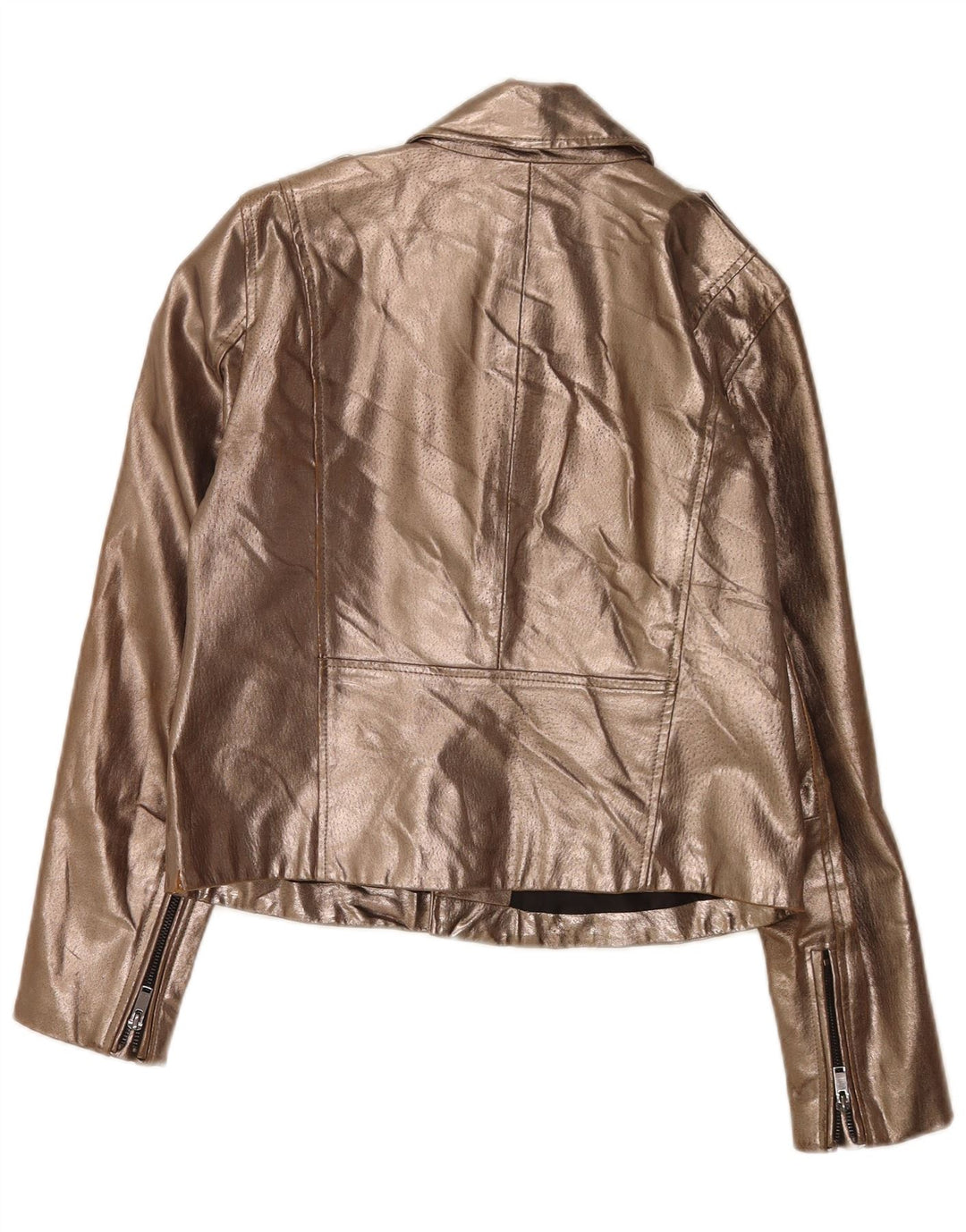 Zara Veste de motard en cuir pour femme UK 14 Large Or