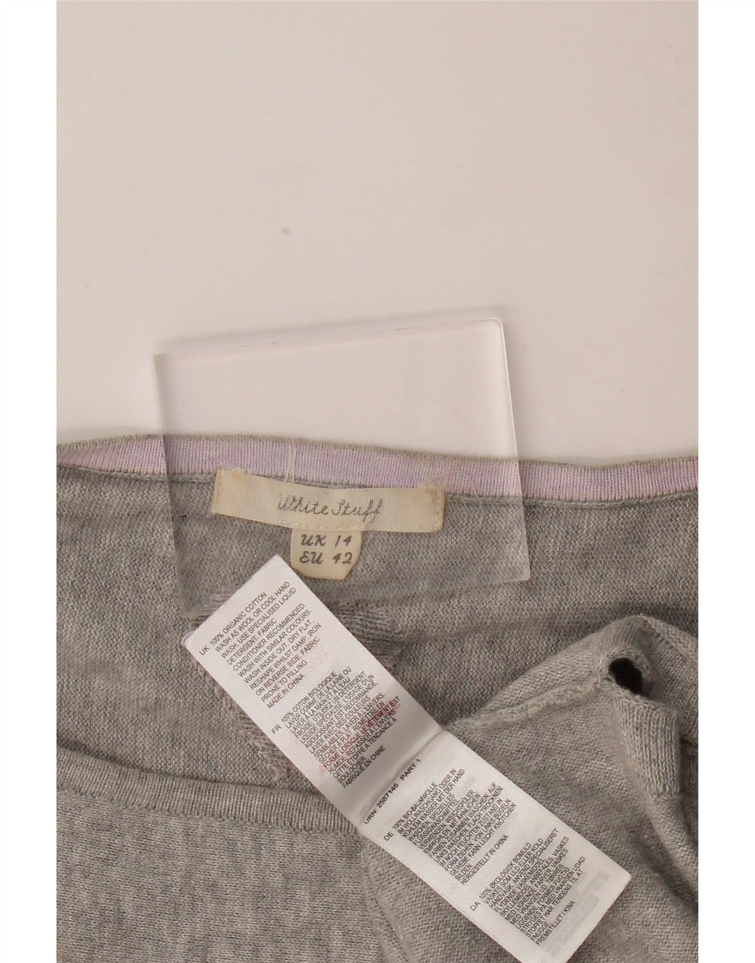 WHITE STUFF Pull col bateau pour femme UK 14 Grand cœur en coton gris