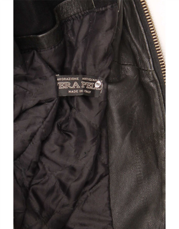 Aria Veste bomber à capuche en cuir pour homme IT 50 Large Noir