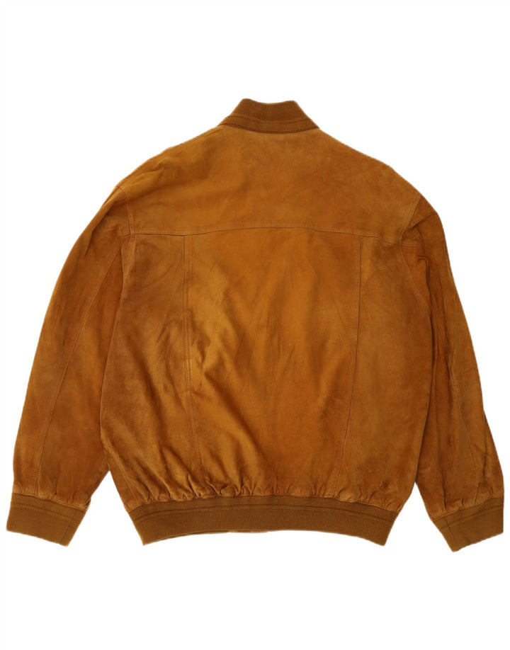 vintage Mens Suede Bomber Jacket UK 42 XL Cuir Marron