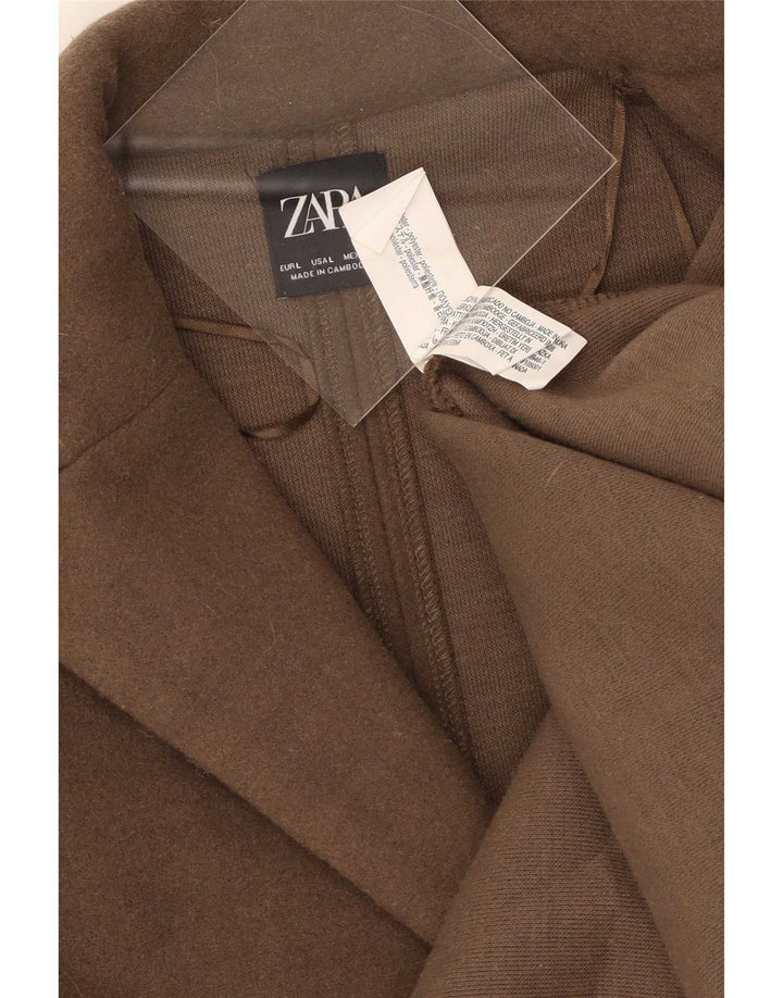 Zara Womens Open Overcoat UK 14 Large Marron Polyester
