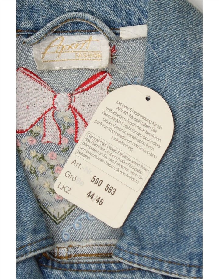 APART Womens Graphic Denim Jacket IT 44/46 Medium Blue Vintage Apart and Second-Hand Apart from Messina Hembry 