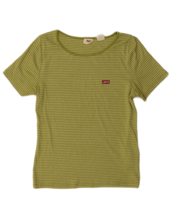 Levi's T-Shirt Femme UK 44 Coton à Rayures Vert Moyen
