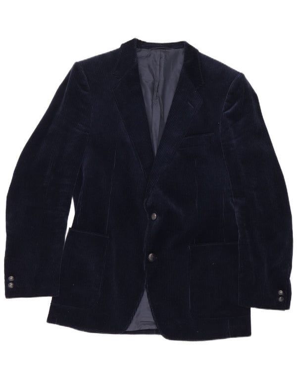 vintage Mens 2 Bouton Corduroy Blazer Veste UK 38 Moyen Bleu Marine Coton