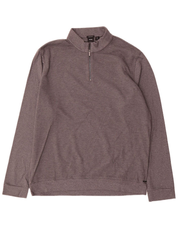 Hugo Boss Hommes Zip Neck Regular Fit Sweatshirt Jumper 2XL Gris Coton