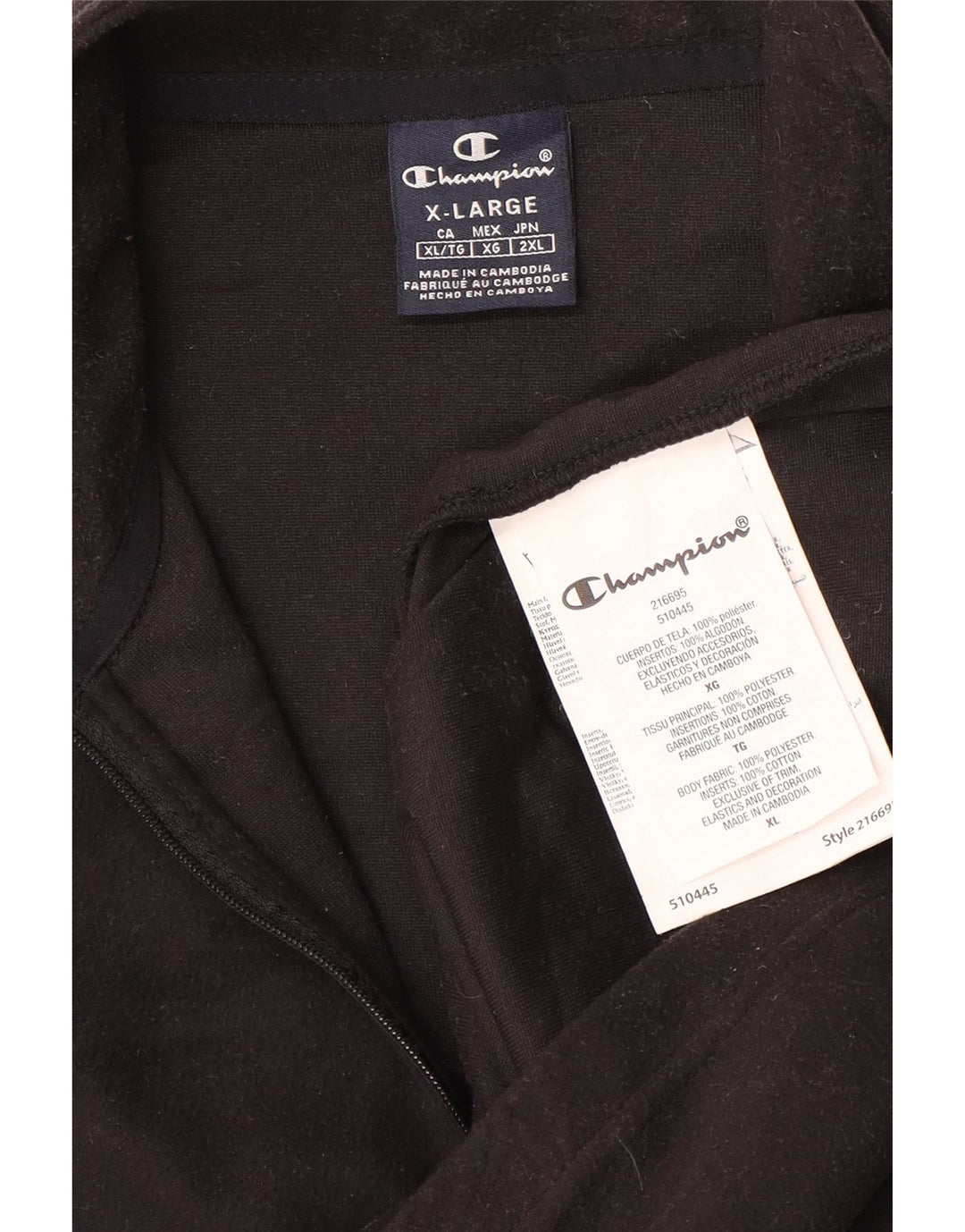 CHAMPION Pull Polaire Col Zippé Homme XL Noir Polyester