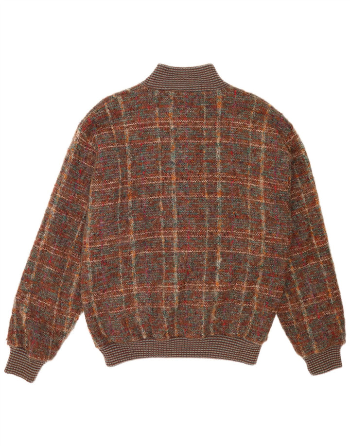 vintage Mens Knit Bomber Jacket UK 38 Laine mouchetée brun moyen