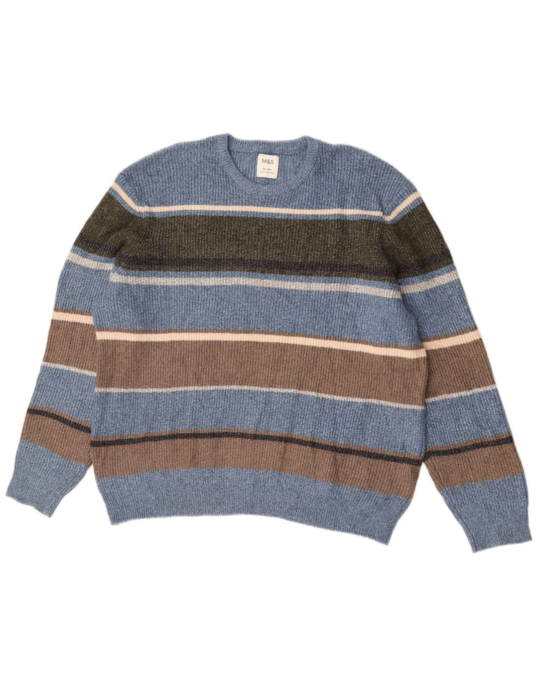 Marks & Spencer Pull à col rond pour homme 2XL en polyamide rayé bleu