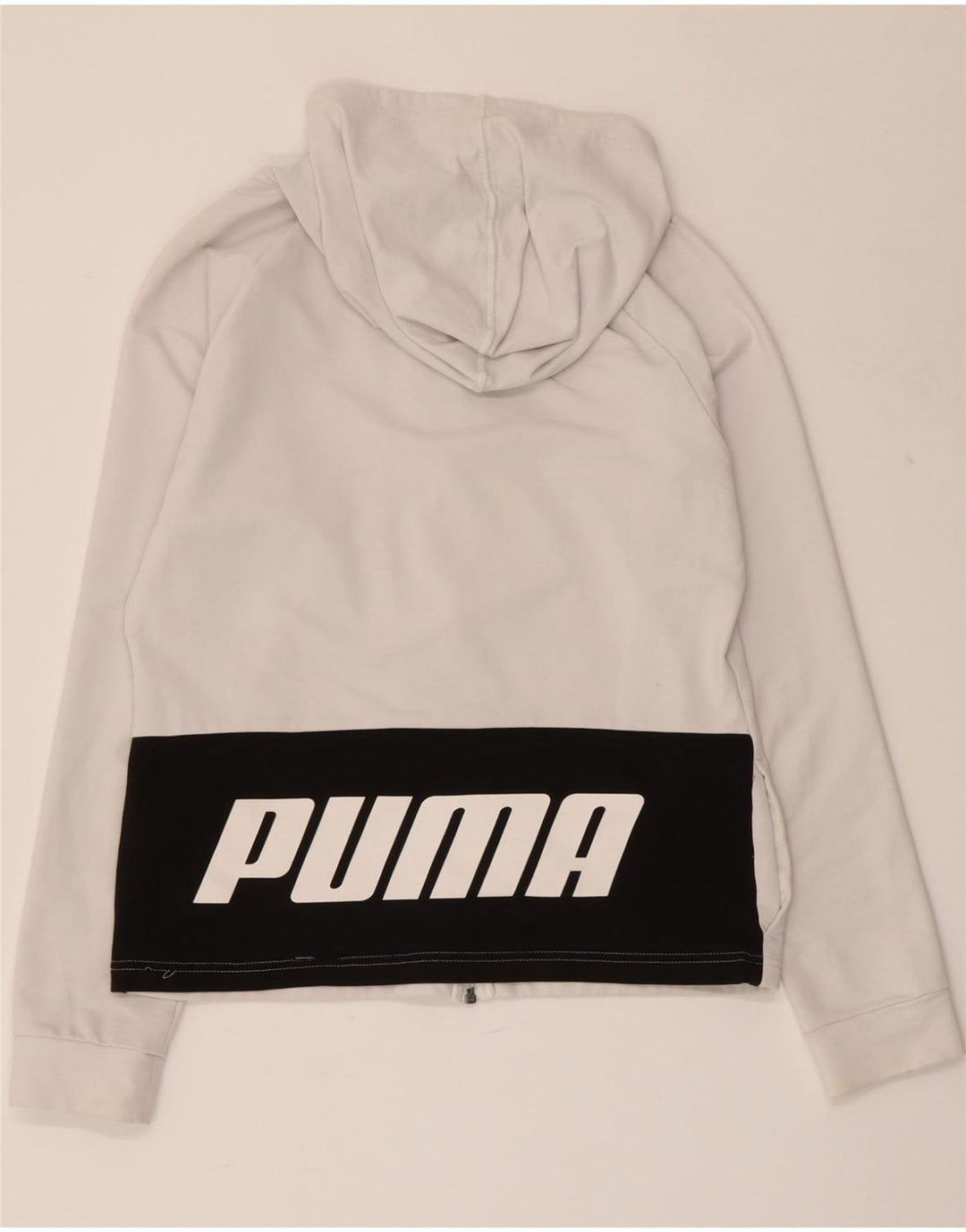 PUMA Pull à capuche zippé graphique pour femme UK 10 Small Blanc Colorblock