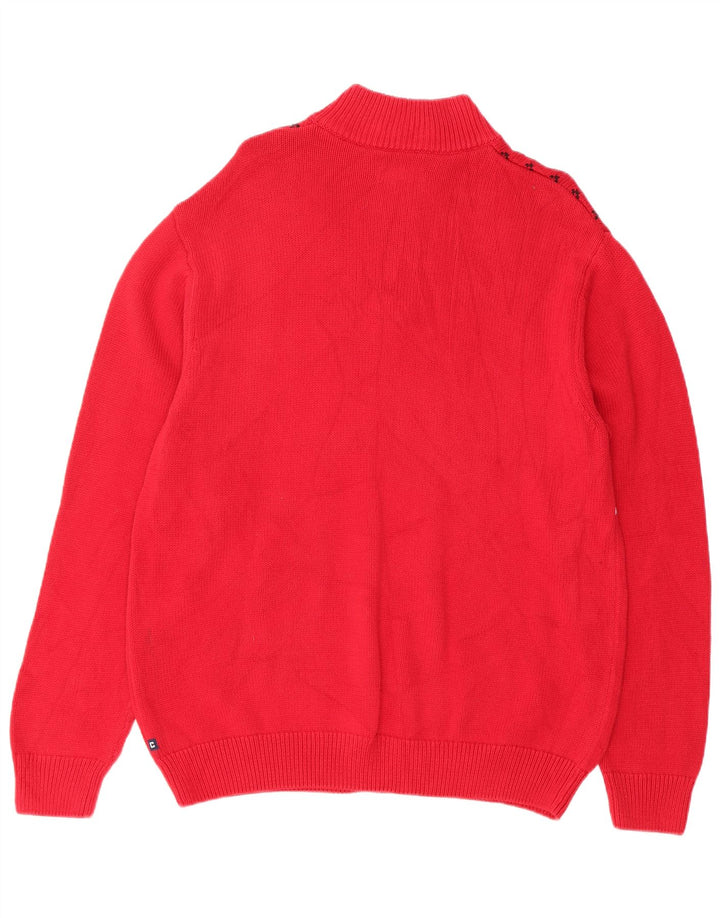 Chaps Pull col zippé pour homme en coton Fair Isle Rouge Taille L
