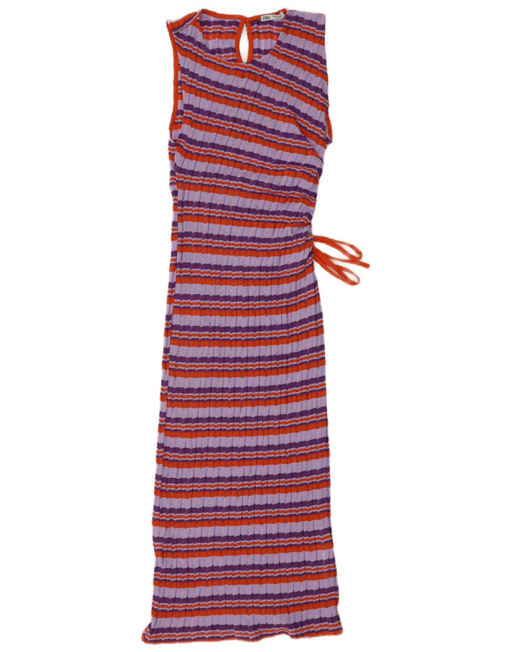 ZARA Robe pull sans manches pour femme UK 12 Polyester rayé violet moyen