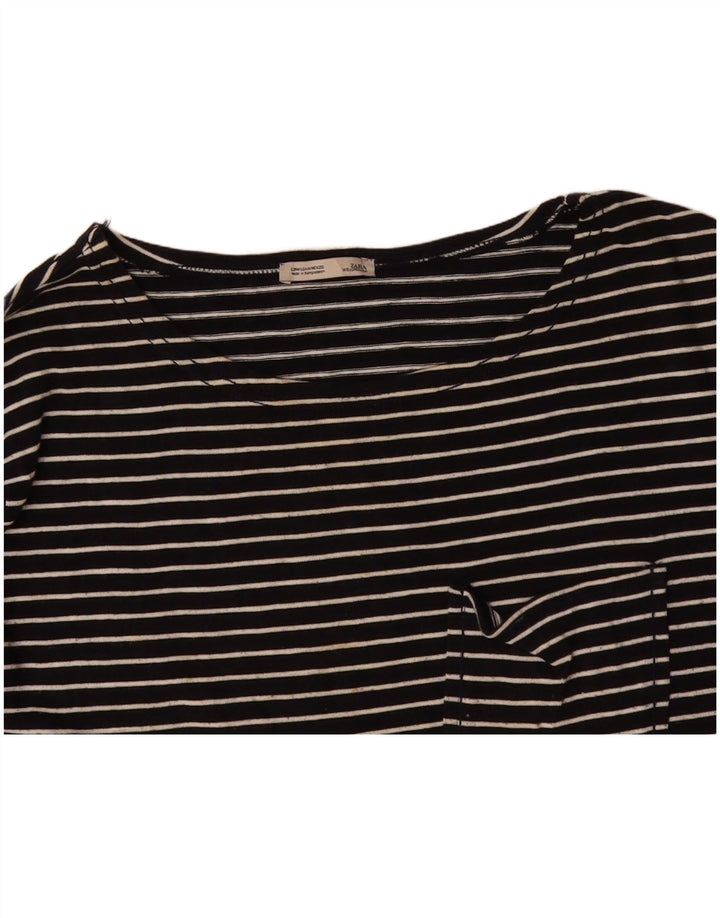 ZARA Womens Top Long Sleeve UK 14 Medium Black Pinstripe