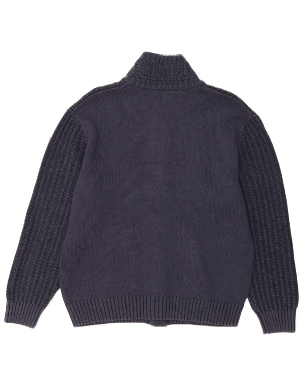 vintage Mens Cardigan Sweater UK 40 Moyen Bleu Marine Coton