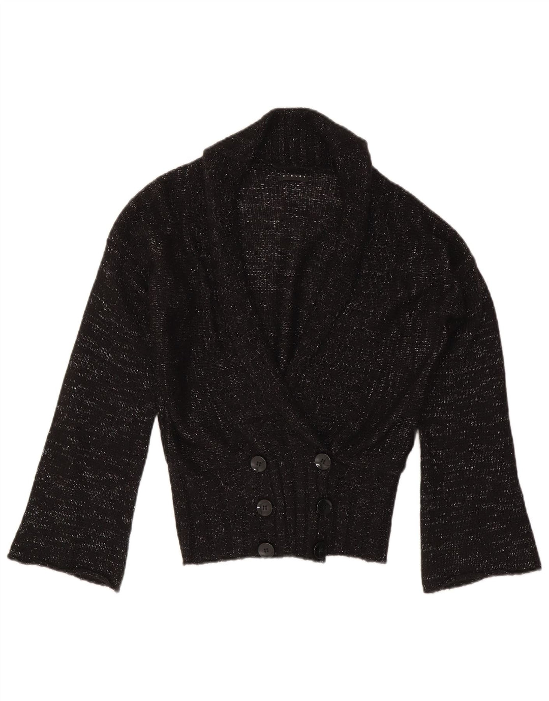 Sisley Femme Cardigan Pull UK 44 Moyen Noir Moucheté