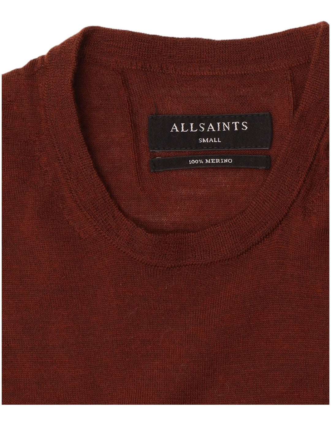 All Saints Pull à col rond pour homme en laine mérinos marron petit