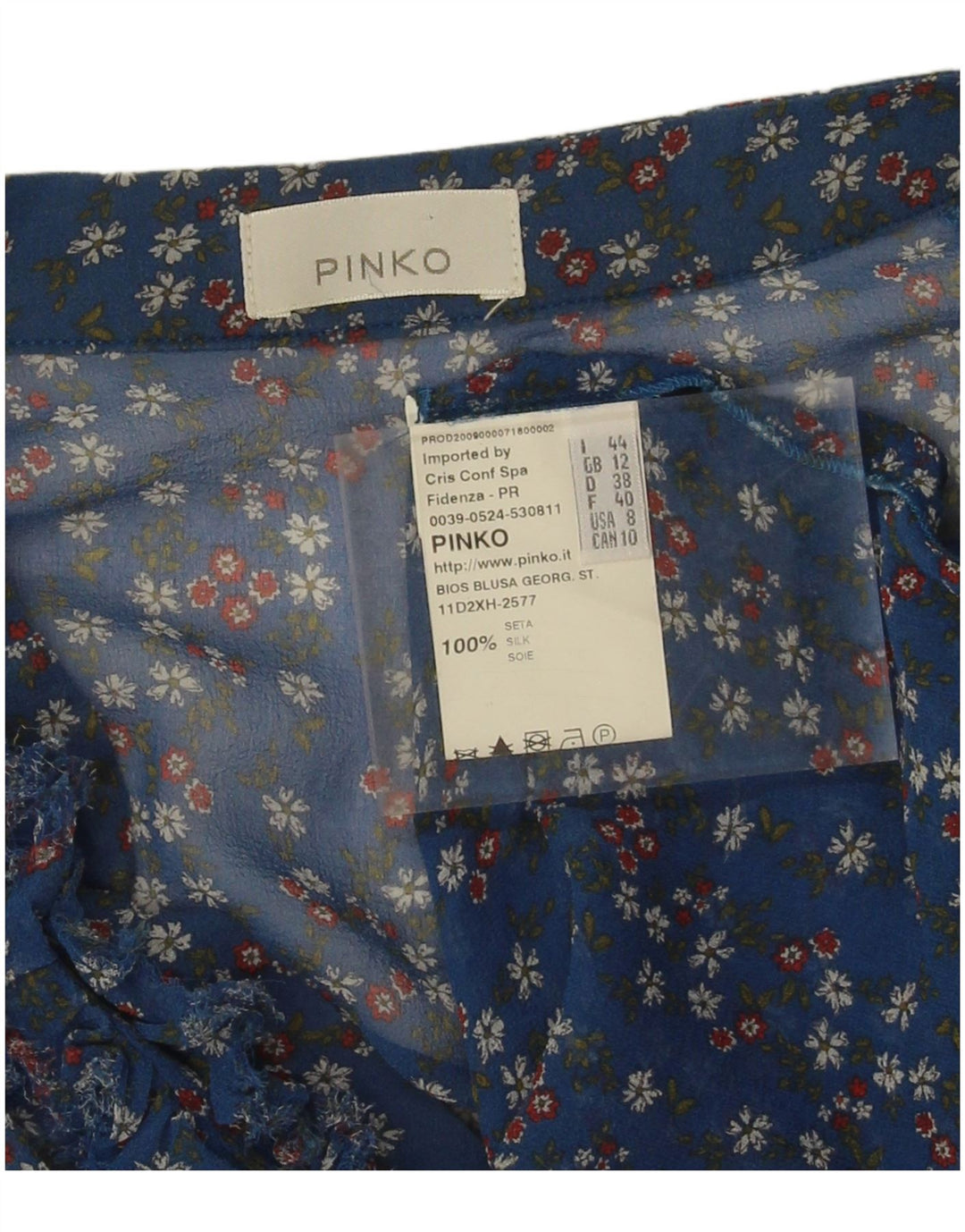 Pinko Chemisier transparent à manches 3/4 pour femme UK 12 Bleu moyen floral