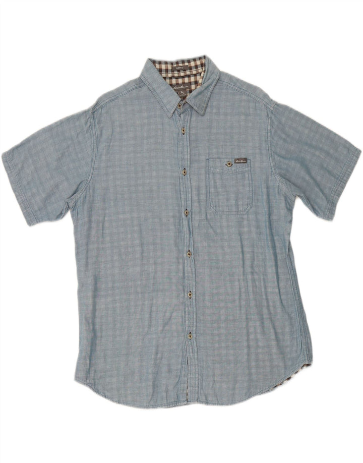 EDDIE BAUER Mens Classic Fit Short Sleeve Shirt Large Blue Cotton Vintage Eddie Bauer and Second-Hand Eddie Bauer from Messina Hembry 