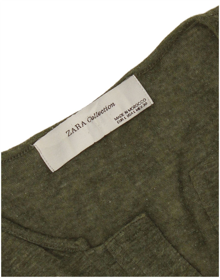 Zara Femme Top Manches Longues UK 16 Large Vert Moucheté
