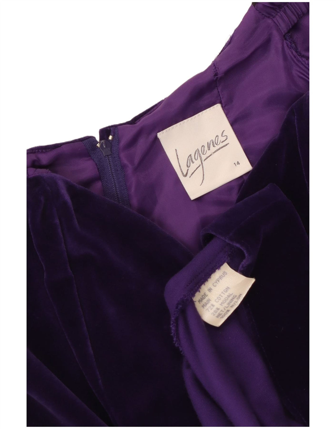 VINTAGE Femme Velours Hors Épaule Robe UK 14 Moyen Violet Coton