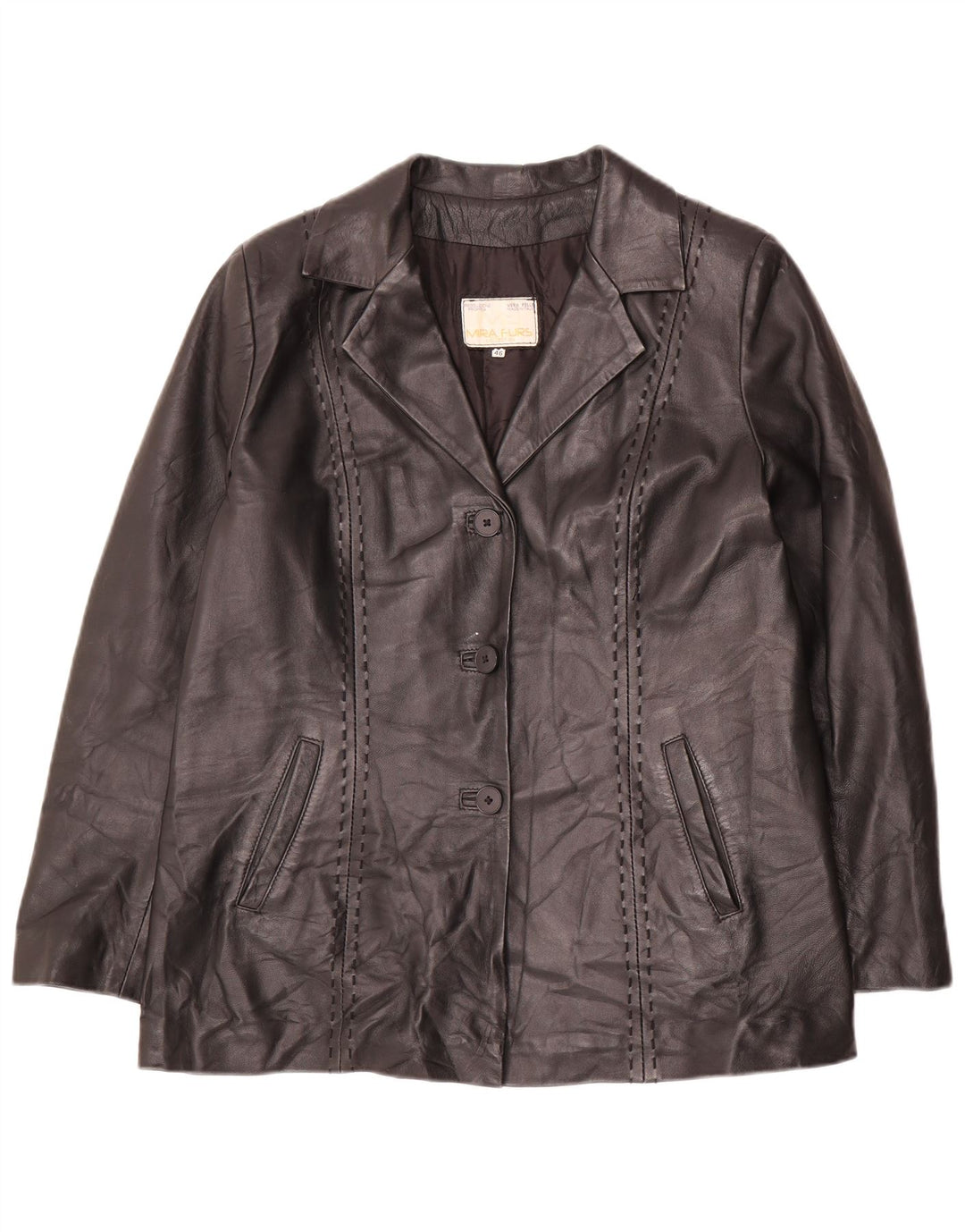 Mira Furs Veste en cuir pour femme IT 46 Grand cuir noir