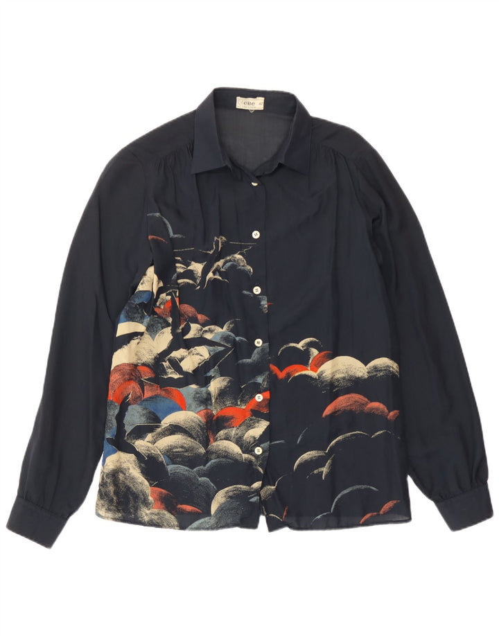 Chemise graphique femme vintage IT 42 Acétate bleu marine moyen