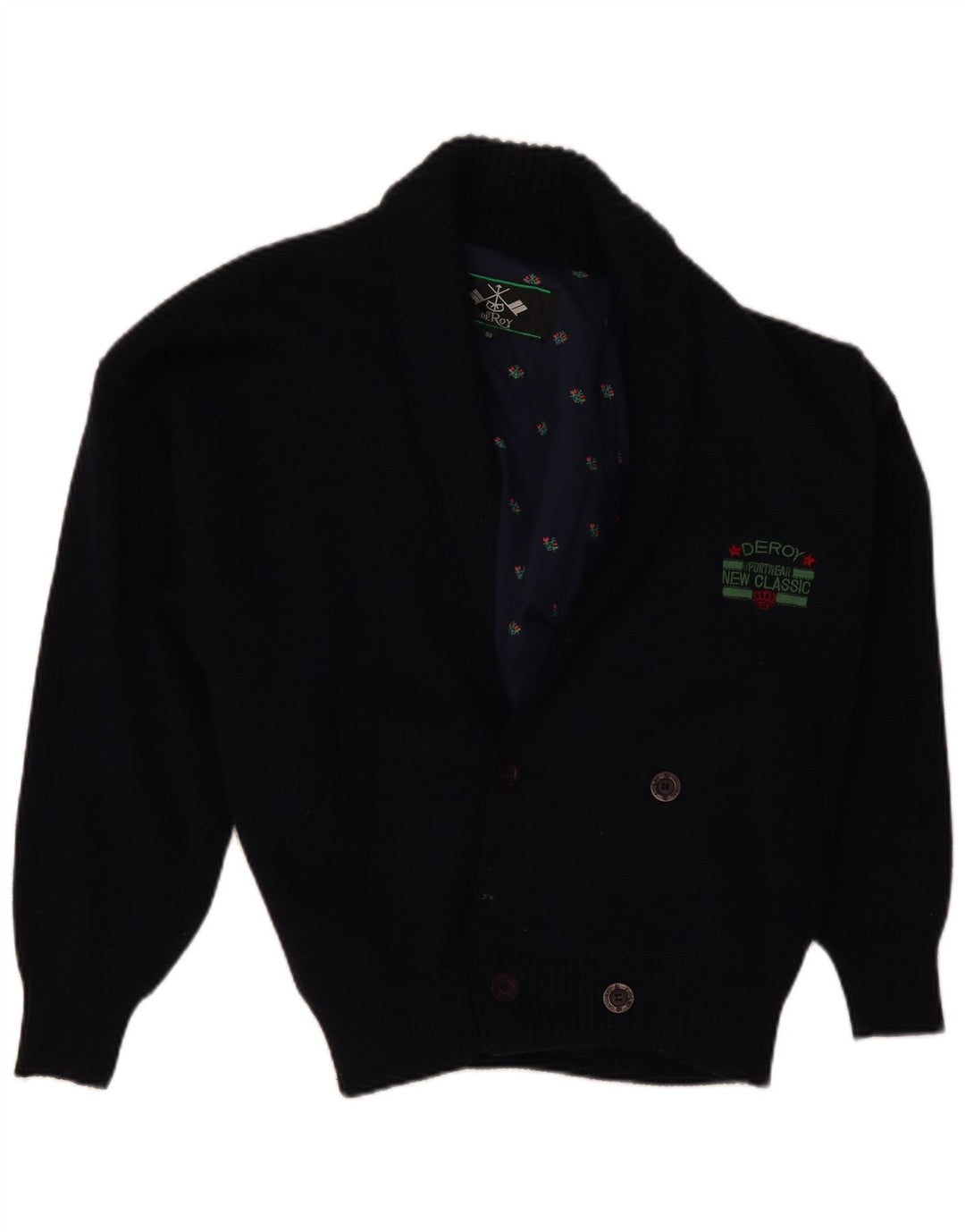 VINTAGE Pull Cardigan Homme IT 50 Laine Bleu Marine Moyen