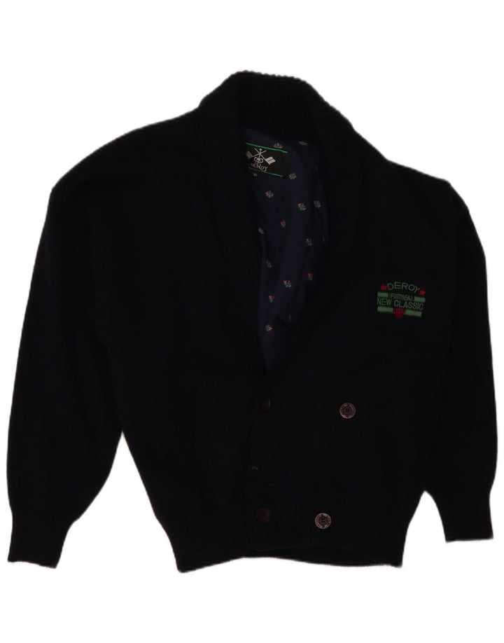 VINTAGE Pull Cardigan Homme IT 50 Laine Bleu Marine Moyen