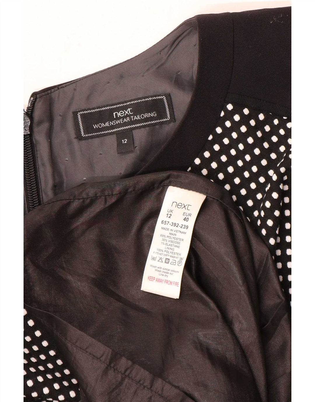 Next Robe trapèze sans manches pour femme UK 42 Polyester à pois noir moyen